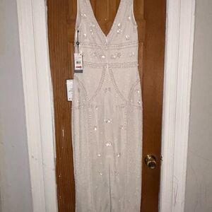 Adrianna Papell Cream Embellished Maxi Dress